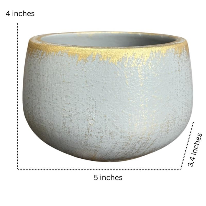 Terracotta Pot - Distressed Gold Rim - Modern Aesthetic Planter - For Indoor/Outdoor Decor, For Plants, Flowers, And Herbs (Grey)