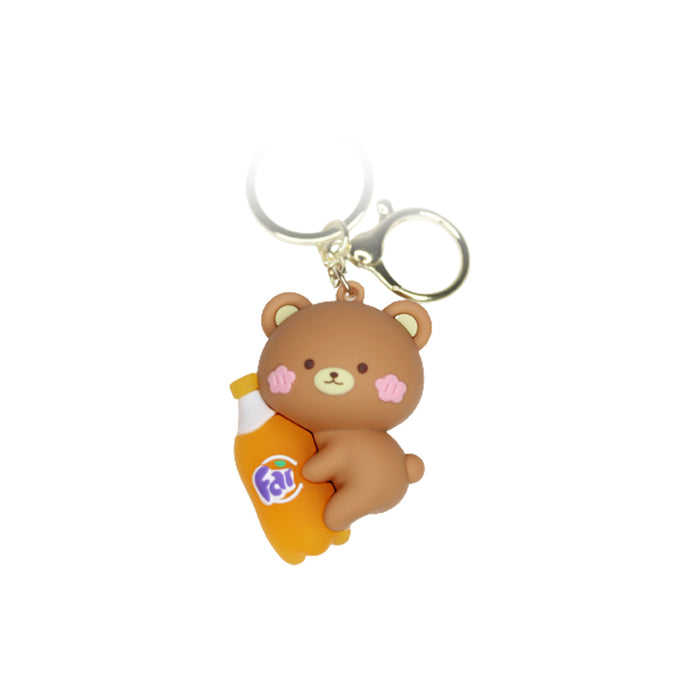 Brown Teddy with bottle Cartoon style keychain with band ( Orange)