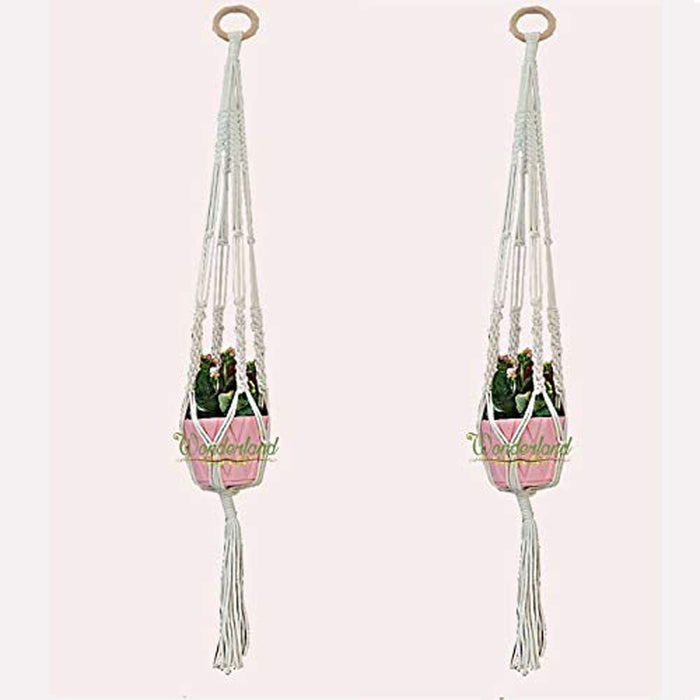 Wonderland ( Pack of 2 Cotton Rope Macrame Plant Hanger Indoor Outdoor Hanging Planter Basket Set (Flower Pot Holder)