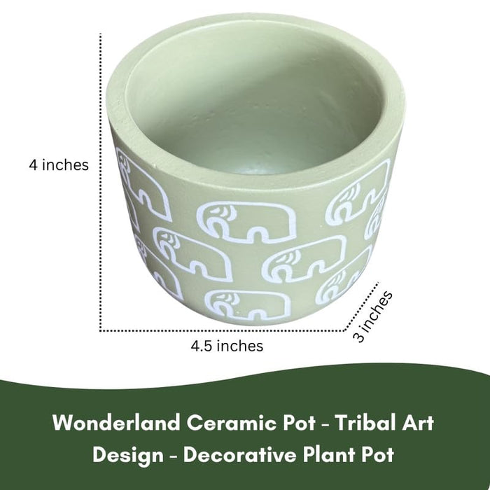 Terracotta Pot - Elephant Print - Cute Plant Pot - For Indoor/Outdoor Decor, For Plants, Flowers, And Herbs Green