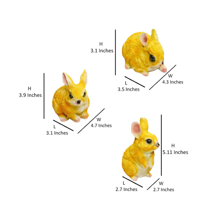 ( Set of 3) 4 inches Three Rabbit combination set- White & Brown