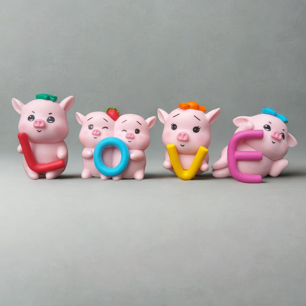 Wonderland Piggy Love (Set of 4)|Miniature toys | Tiny toys |Mini collectibles |Small figures | Miniature dollhouse| Miniature fairy garden accessories| Unique gifts