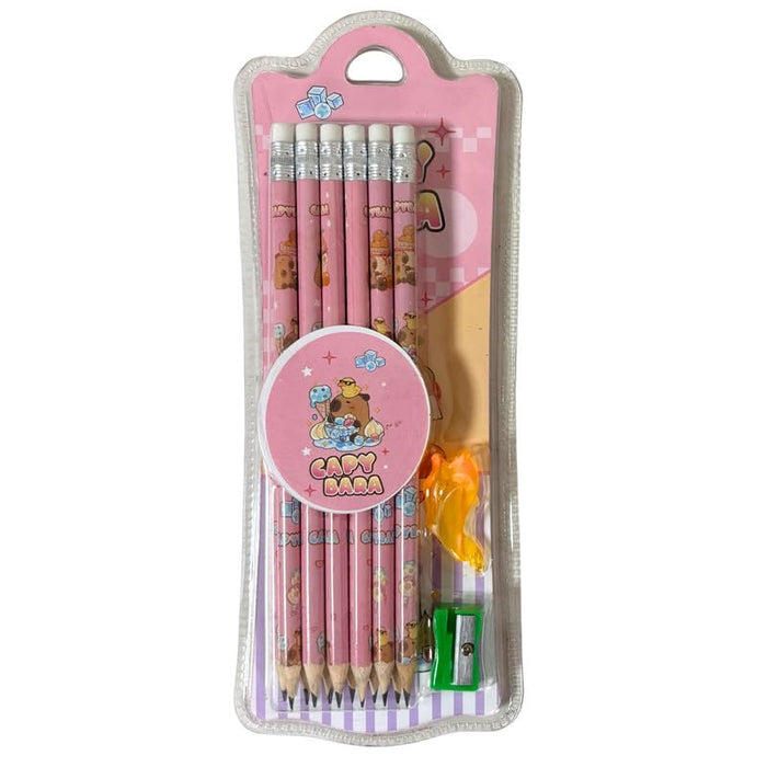 Wonderland 2B Pencil set -Pack of 12  with top erasers , 1 grip and 1 sharpner | Writing pencils for school and return gifts|Pink Colour