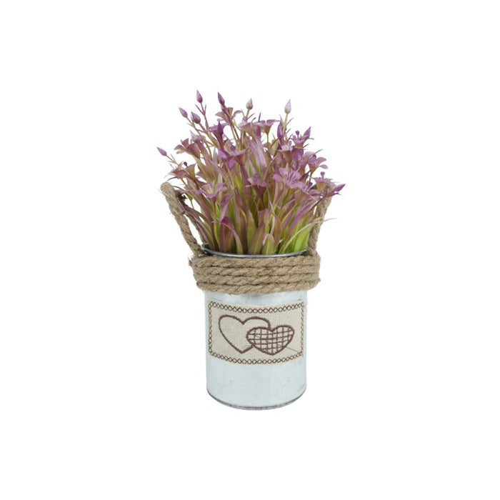 Metal Pot-Light Purple- with Artificial Plant Attached for Home Decor