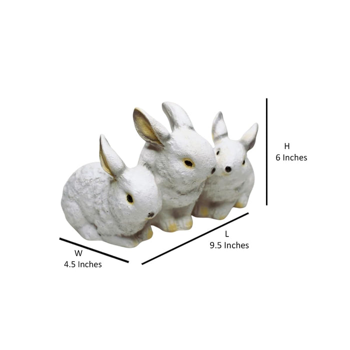 Resin Three Joint Rabbits for Garden Decoration,, White, Grey, Black (Single pc)