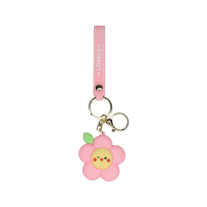 Pink Flower Keychain with bag charms band.