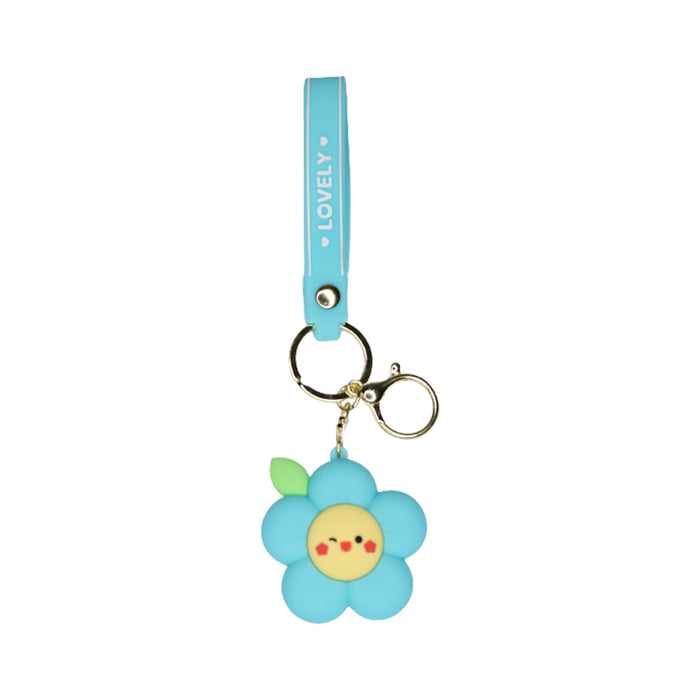 Blue Flower Cartoon style keychain with band