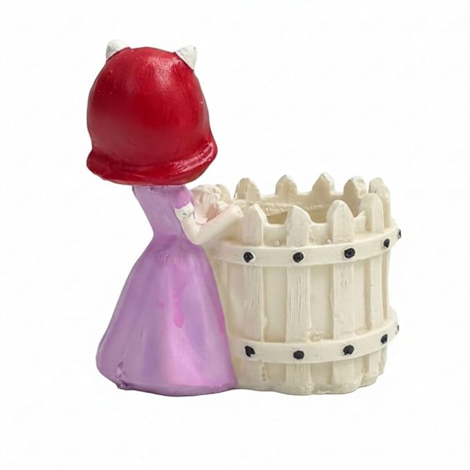 Cute Girl Figurine Mini Planter / Succulent Pot with Picket Fence Design Material - Resin