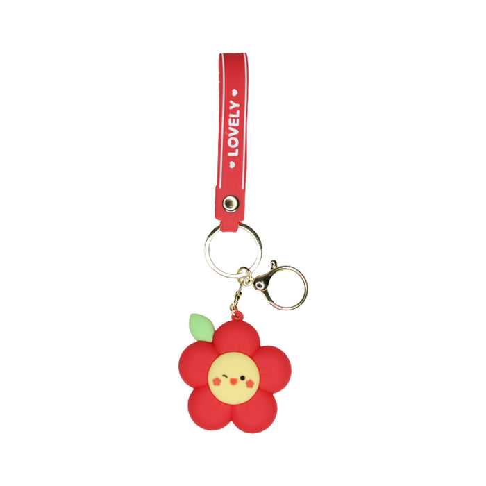 Red Flower Cartoon style keychain with band (Red)