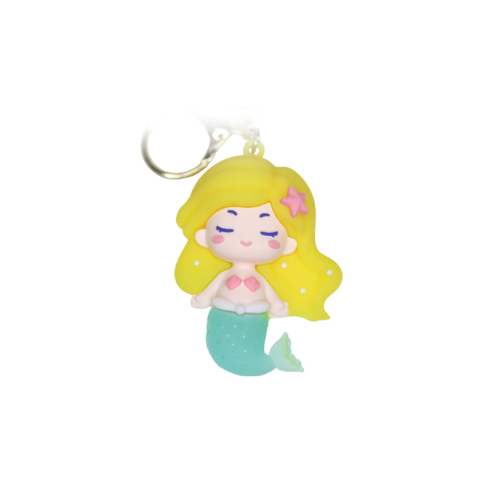 Mermaid Cartoon style keychain with band ( yellow and green)