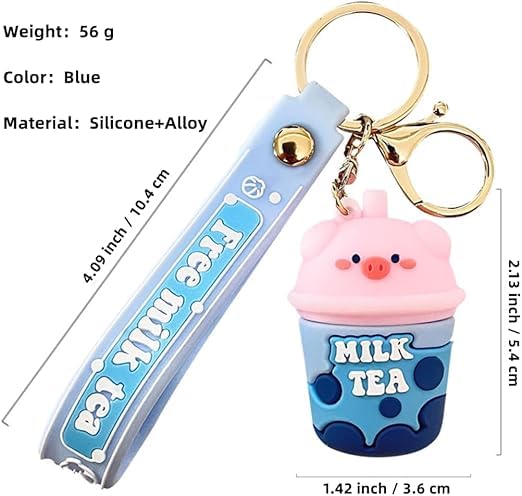 Wonderland Real Pig Milk Tea [Blue]Kechains, Cartoon Style Keychain & Bag Charms Fun & Functional Accessories for Bags and Keys