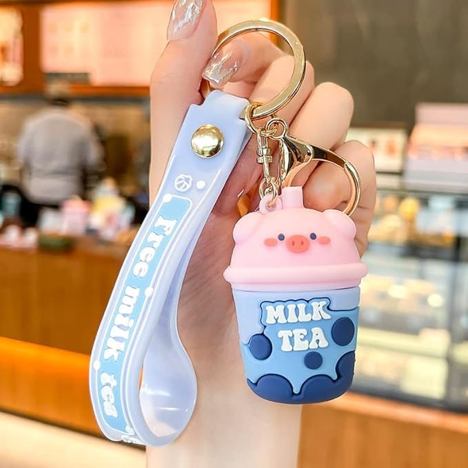 Wonderland Real Pig Milk Tea [Blue]Kechains, Cartoon Style Keychain & Bag Charms Fun & Functional Accessories for Bags and Keys