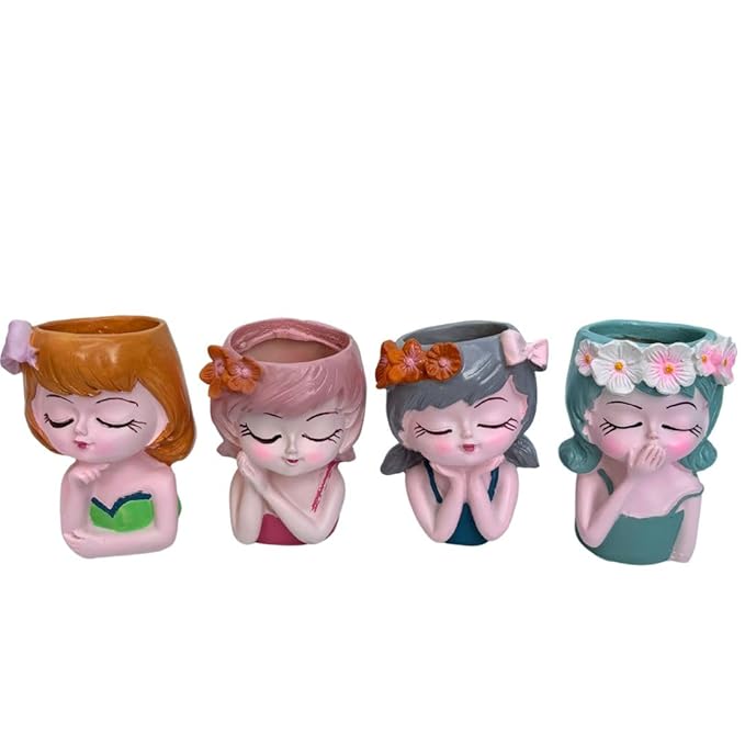 Wonderland Set of 4 Adorable Resin Mini Succulent Planters - Cute Sleeping Girl Flower Pots