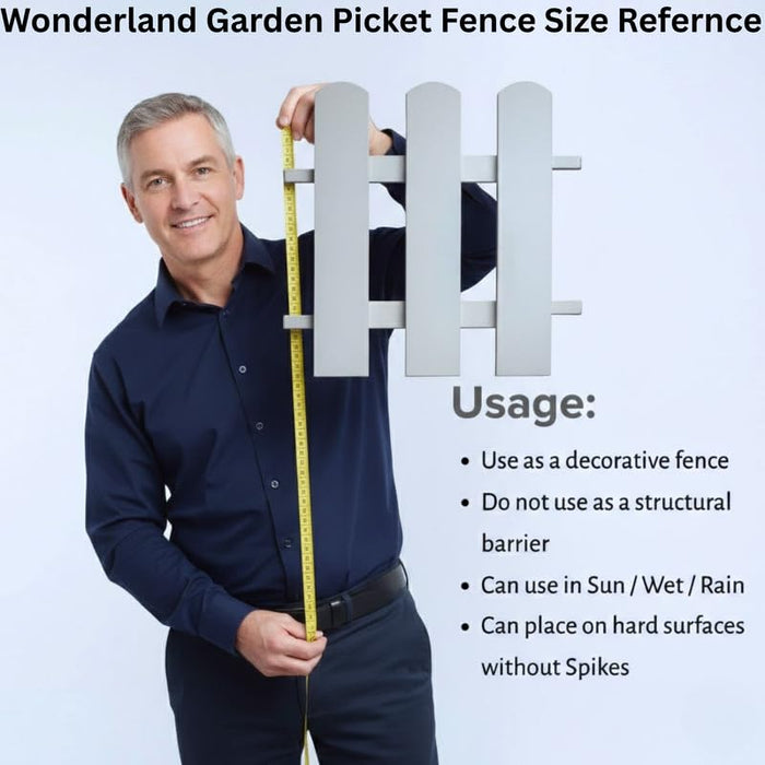 1 Foot Tall Garden Fence/Picket Fence (without Spike) Solid WPC Material - White (6 Panels)