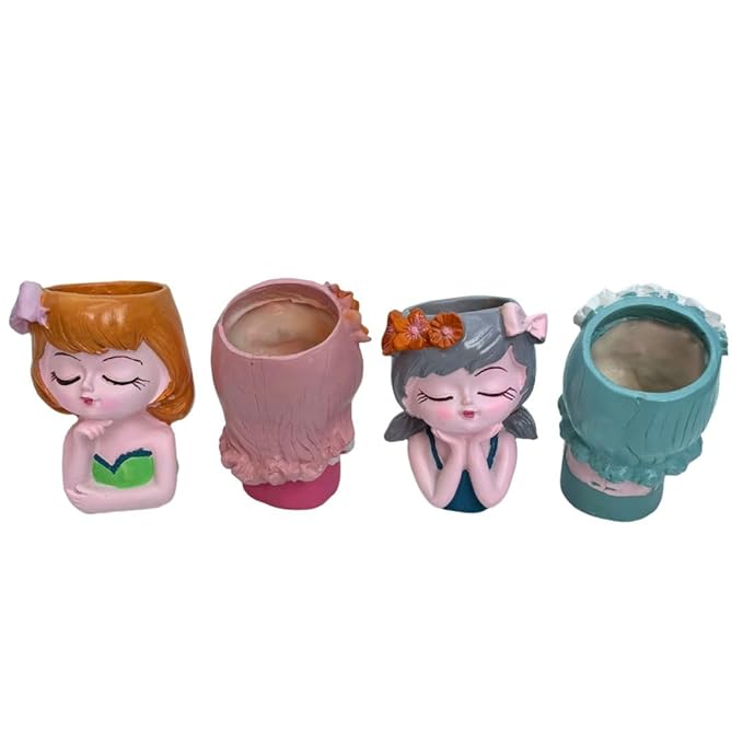 Set of 4 Adorable Resin Mini Succulent Planters - Cute Sleeping Girl Flower Pots