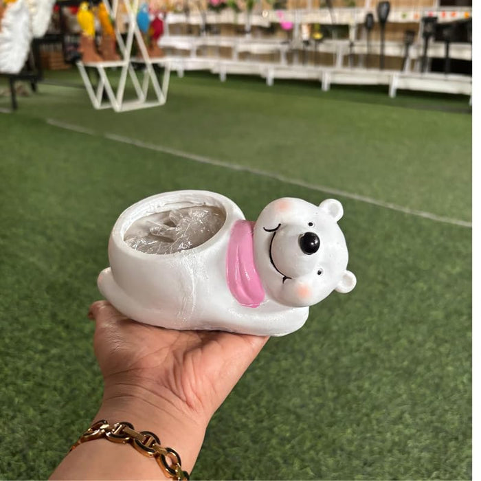 Wonderland 3 inch Hand-Painted Ceramic Polar Bear Succulent Planter – Cute Animal Mini Flower Pot with Pink Scarf Accent for Indoor Décor-6x3x3 inch(Plant Not Included)