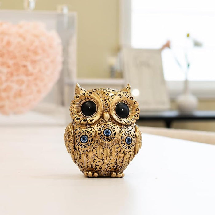 Golden Evil Eye Owl Figurine – Decorative Dreamcatcher Owl Statue for Home -3.8x2.8x4.8 inch