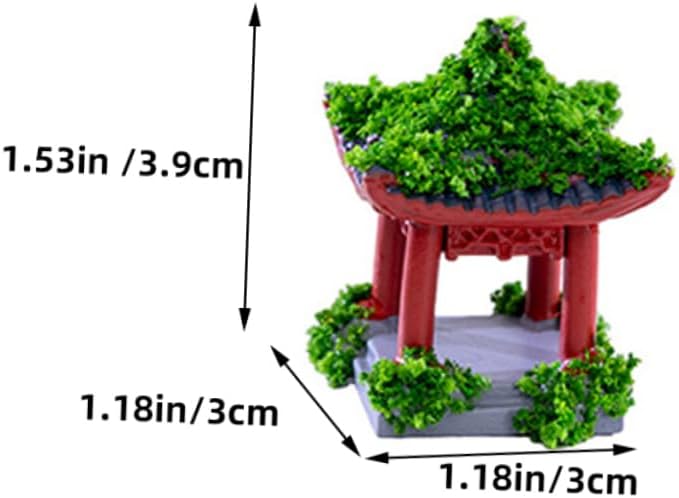 Wonderland Set of 2 Miniature Zen Garden Pagoda Statues - Small Resin Chinese Pavilion Figurines with Green Moss Decor for DIY Accessories, Fairy Gardens, Doll House Accessory, and Desktop Landscapes