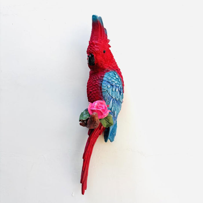 Wonderland Exotic Pink & Blue Macaw Parrot Figurine on Branch - Jungle Décor | Statue for Home and Garden décor