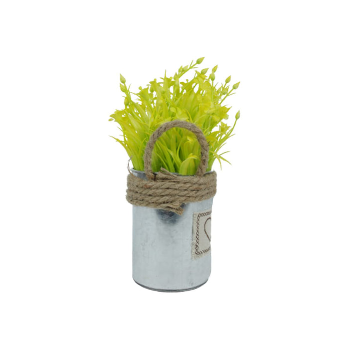 Metal Pot-Yellow-with Artificial Plant Attached for Home Decor