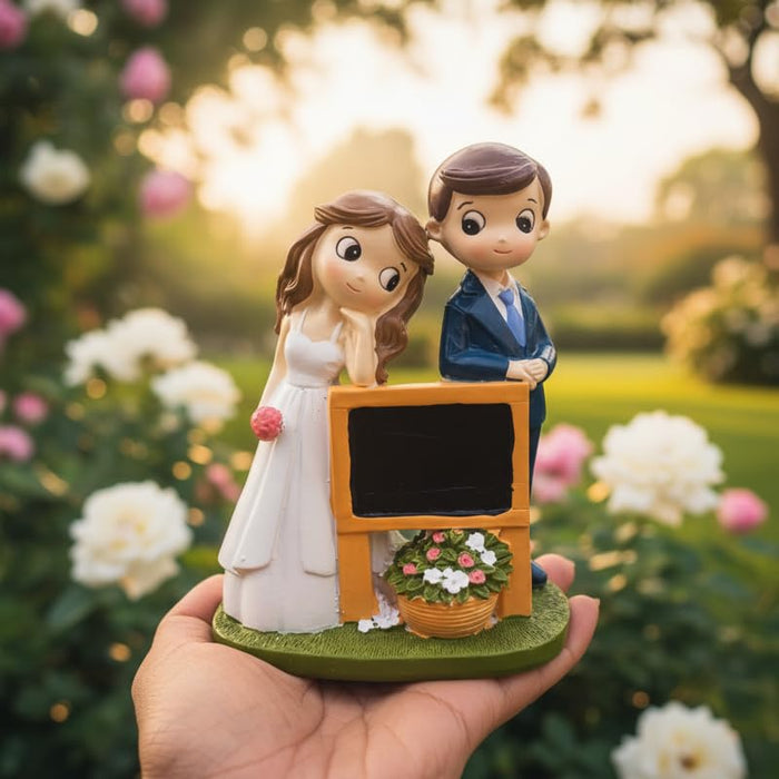 5.4 Inch Whimsical Wedding Couple Figurine with Mini Blackboard