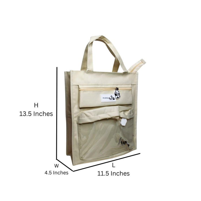 Wonderland Cute portable handbag for kids school,Multi-functional,multi-pockets tote bag with zipper and side pockets (Cream)