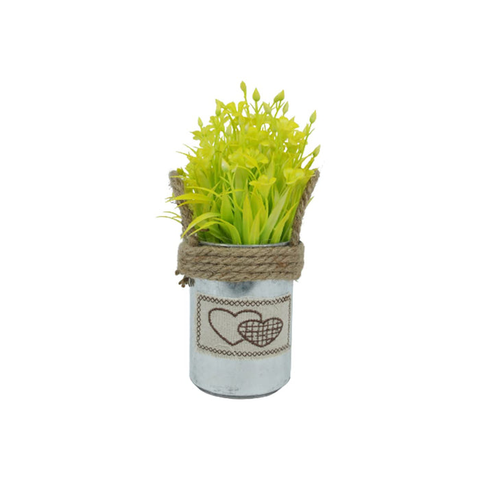 Metal Pot-Yellow-with Artificial Plant Attached for Home Decor