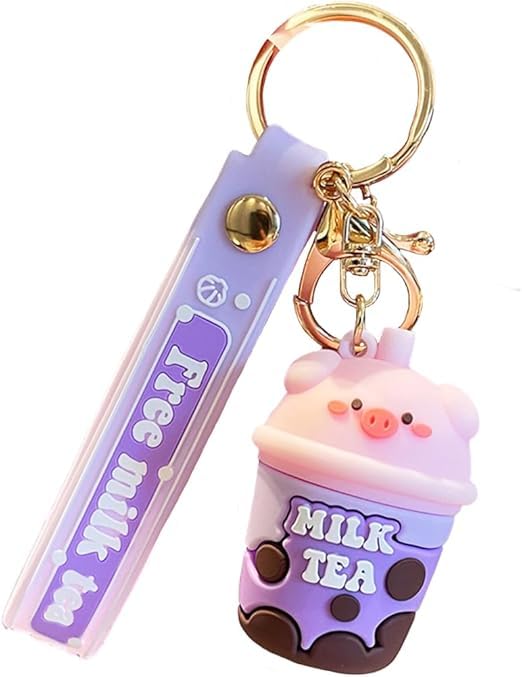 Wonderland Real Pig Milk Tea [Purple]Kechains, Cartoon Style Keychain & Bag Charms Fun & Functional Accessories for Bags and Keys