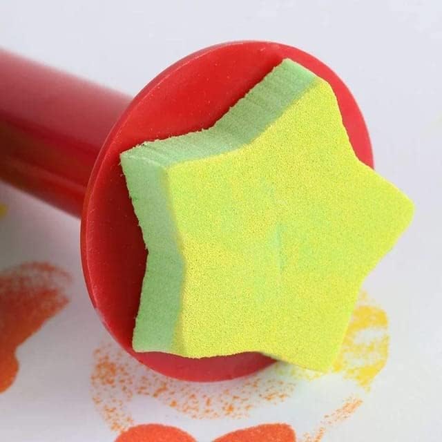 6Pc Foam Stamp Set with Long Plastic Handle – Extended Reach Stamps for Crafting and Art