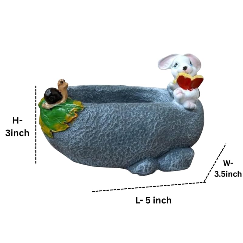 3 Inch Whimsical Reading Bunny & Snail Resin Succulent Planter