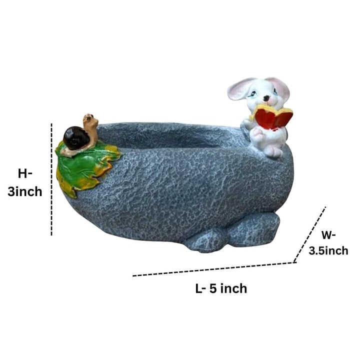 Wonderland 3 Inch Whimsical Reading Bunny & Snail Resin Succulent Planter – Decorative Fairy Garden Pot-5x3.5x3 inch(Plant Not Included)