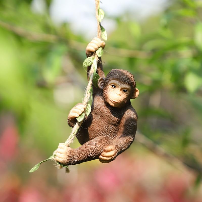 Adorable Swinging Monkey Garden Statue – Hand-Painted Resin  Hanging Decor
