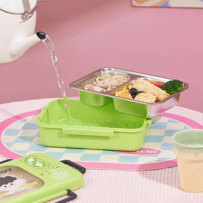 Kids- 690 ml SS City boy (green colour bento box design city boy design|)|Leak-Proof Tiffin Box for Kids | Premium School and Picnic Lunch Box- 9x7x3 inch