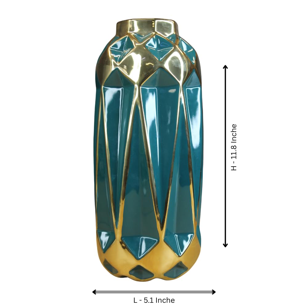 Ceramic Vase with Golden Geometric Design 
