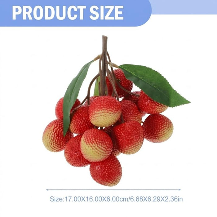 Set of 2 Artificial Lychee Fruit Bunches - Realistic Red Faux Tropical Fruit with Leaves for Home Decor, Kitchen Displays, and Photography Props