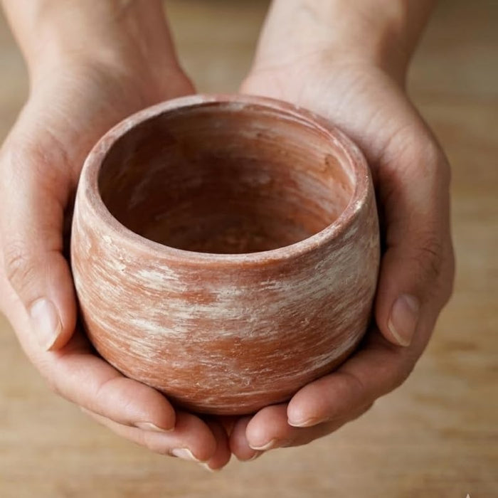 Handcrafted Rustic Terracotta Planter – Distressed Whitewash Clay Pot for Indoor & Outdoor Plants – Small Round Succulent & Cactus Container