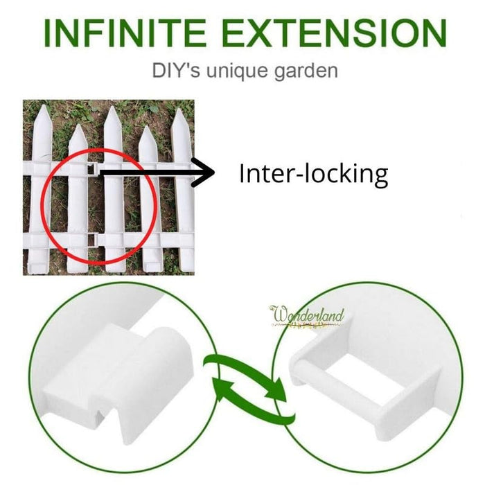 Wonderland (Set of 8) 11.8 inch Garden Edging Fence Decorative| White Garden Picket Fence Panels| 13.1 Feet Coverage Resistant PVC Garden Fence Decorative| Flower Bed Fencing for Pathway, Yard, Lawn | with Spikes