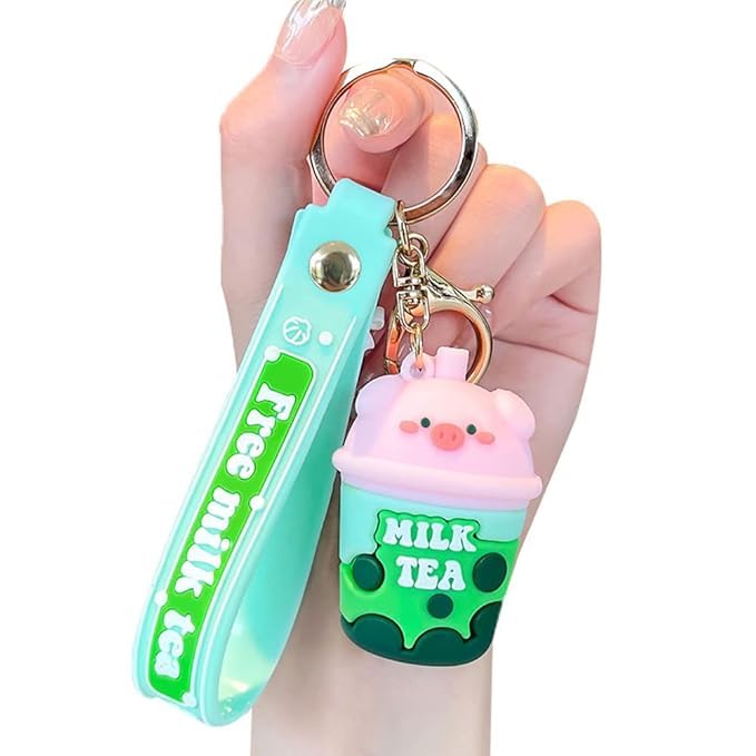 Wonderland Real Pig Milk Tea [Green]Kechains, Cartoon Style Keychain & Bag Charms Fun & Functional Accessories for Bags and Keys