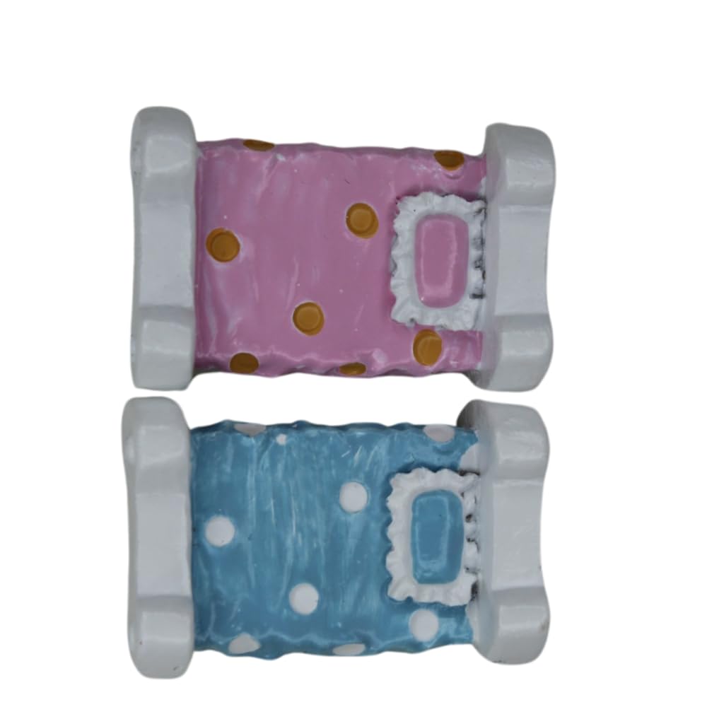 Wonderland Imported Miniatures (Pack of 2) Mini Beds  |Miniature Figurine| Shelf Décor | Resin Home décor | Gift Items