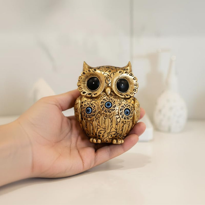 Golden Evil Eye Owl Figurine – Decorative Dreamcatcher Owl Statue for Home -3.8x2.8x4.8 inch