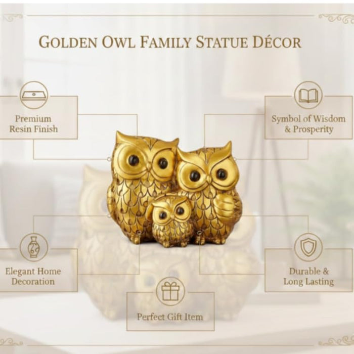 Elegant Golden Owl Family Trio – Set of 3