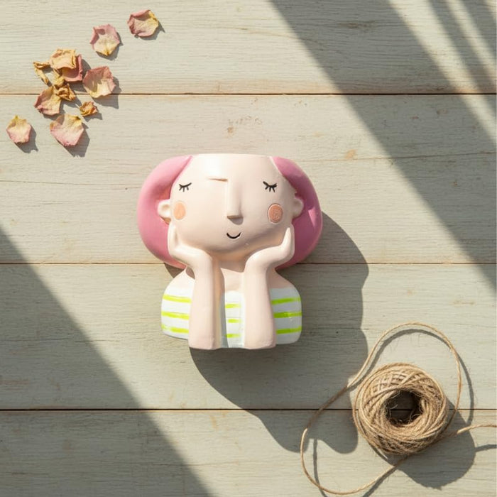 Wonderland 3.8 inch Whimsical Pink Hair Girl Face Planter – Cute Resin Head Pot for Succulents & Indoor Plants – Unique Decorative Hand-Painted Flower Pot for Home, Office, or Shelf Décor(Plant Not Included)