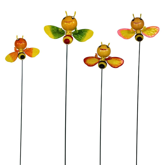 (Set of 4) Faty Face Bee Sticks for Plant