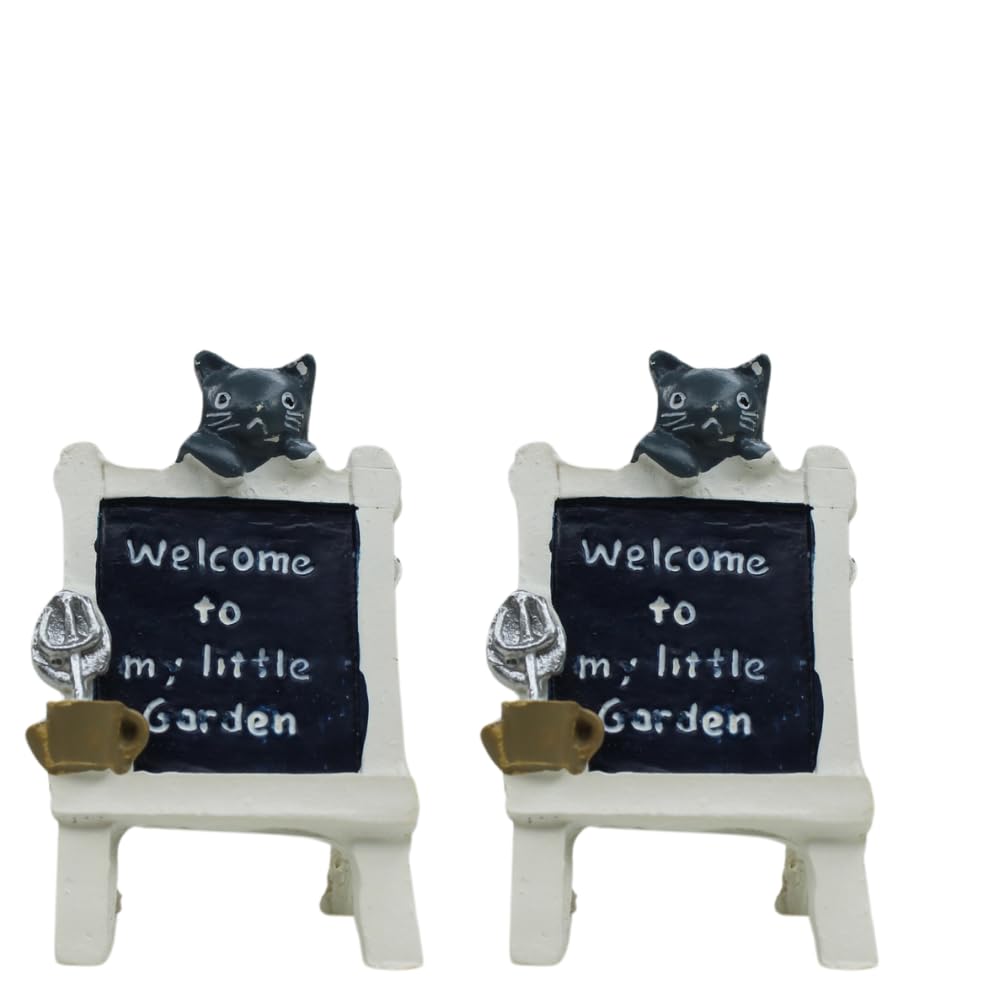 Wonderland Imported Miniatures (Pack of 2) kitty sitting on Welcome board   |Miniature Figurine| Shelf Décor | Resin Home décor | Gift Items