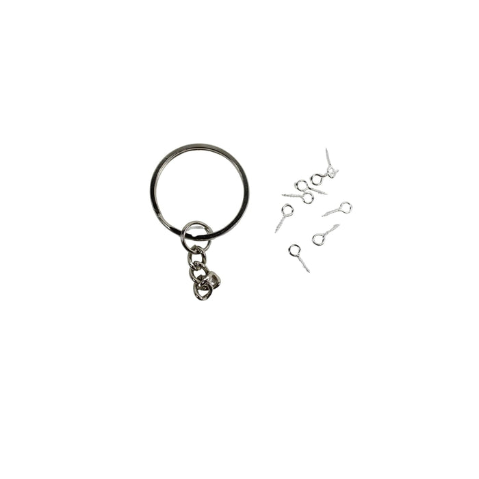 12pc 25 mm Key Ring with Chain and (12pcs Split Rings) & (60pc Small Screw Eyes pins)|Gold|for DIY Craft Making Jewellery Key Ring Accessories