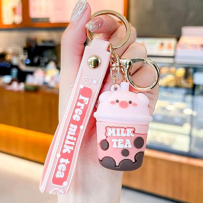 Wonderland Real Pig Milk Tea [Pink]Kechains, Cartoon Style Keychain & Bag Charms Fun & Functional Accessories for Bags and Keys