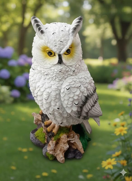 Wonderland White Owl Figurine on Branch - Resin Wildlife Garden & Home Decor Statue