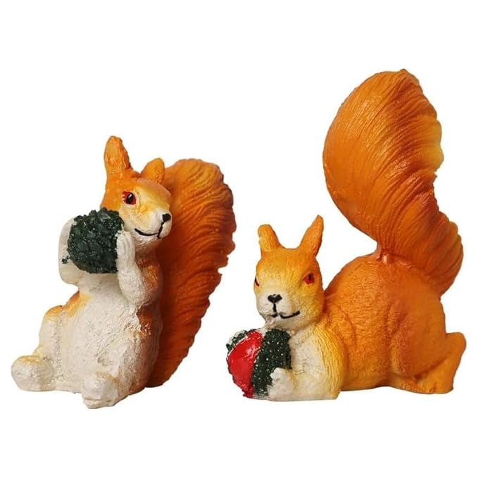 Wonderland Adorable Set of 3 Resin Squirrel Figures Holding Acorns - Garden & Home Decor