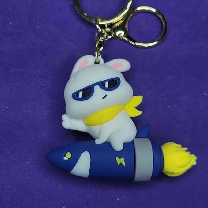 Wonderland Shark Missile Soaring Rabbit [Blue]Kechains, Cartoon Style Keychain & Bag Charms Fun & Functional Accessories for Bags and Keys