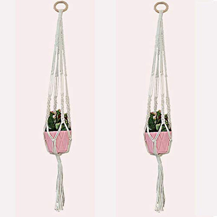 Wonderland ( Pack of 2 Macrame Plant Hanger Ivory Indoor Hanging Planter Basket Flower Pot Holder Handmade Cotton Rope